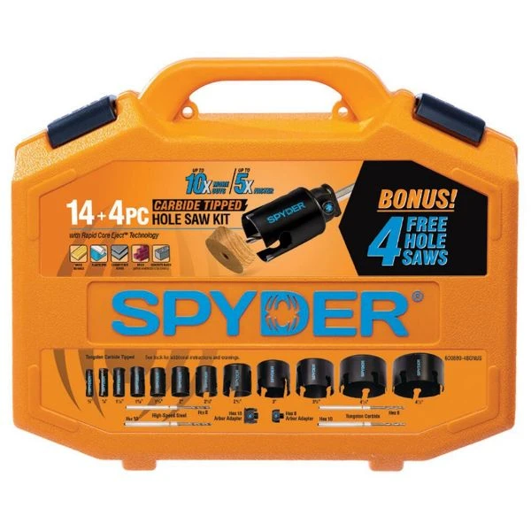 Spyder Products 18 Piece Tungsten Carbide Tipped Kit Wood-Masonry Hole Saw Set 600938 - Image 2